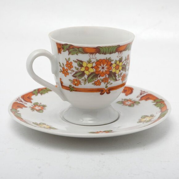 Vintage Winterling Röslau Bavaria Espresso Cup & Saucer Floral Germany Orange - Picture 8 of 8